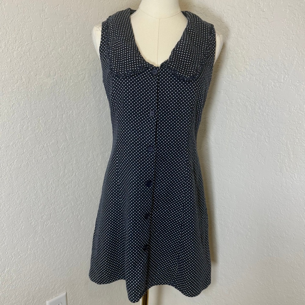 Mini Dress Caroline Constas Navy Polka Dot Peter‎ Pan Collar Preppy Mod Retro